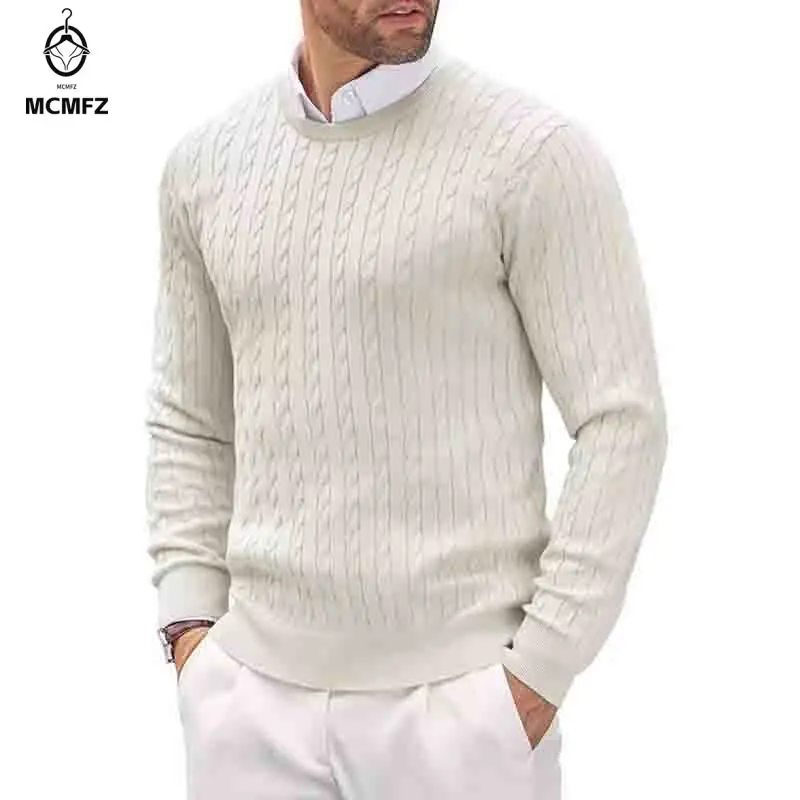 

2025 New Men's Casual Sweater Round Neck Long Sleeve Knitted Sweater Diamond Pattern Fashion Versatile Top