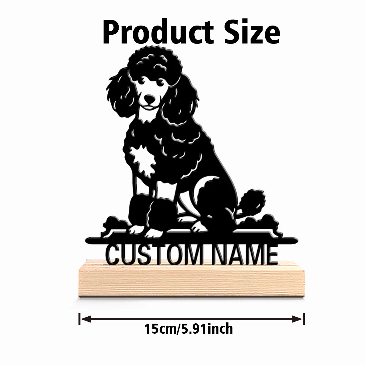 1pc Fun Personalized Custom Poodle Metal Statues Symbolic desktop decoration with wooden base gift male theme office