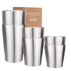 16oz 10oz 6oz Coffee Mugs Set of 2 Stainless Steel Cups Stackable Double WallI Metal Drinking Glasses Water Cup for Home Camping
