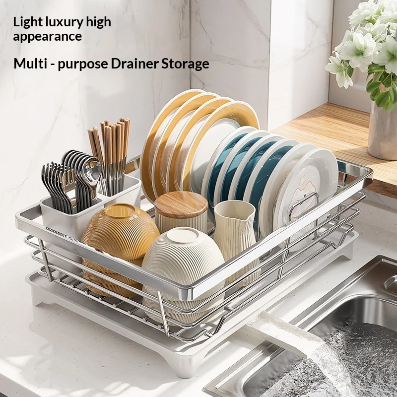 Stainless Steel Dish Drying Rack Kitchen Countertop Dish Plate Drainer Organizer Sink Dishware Storage Holder