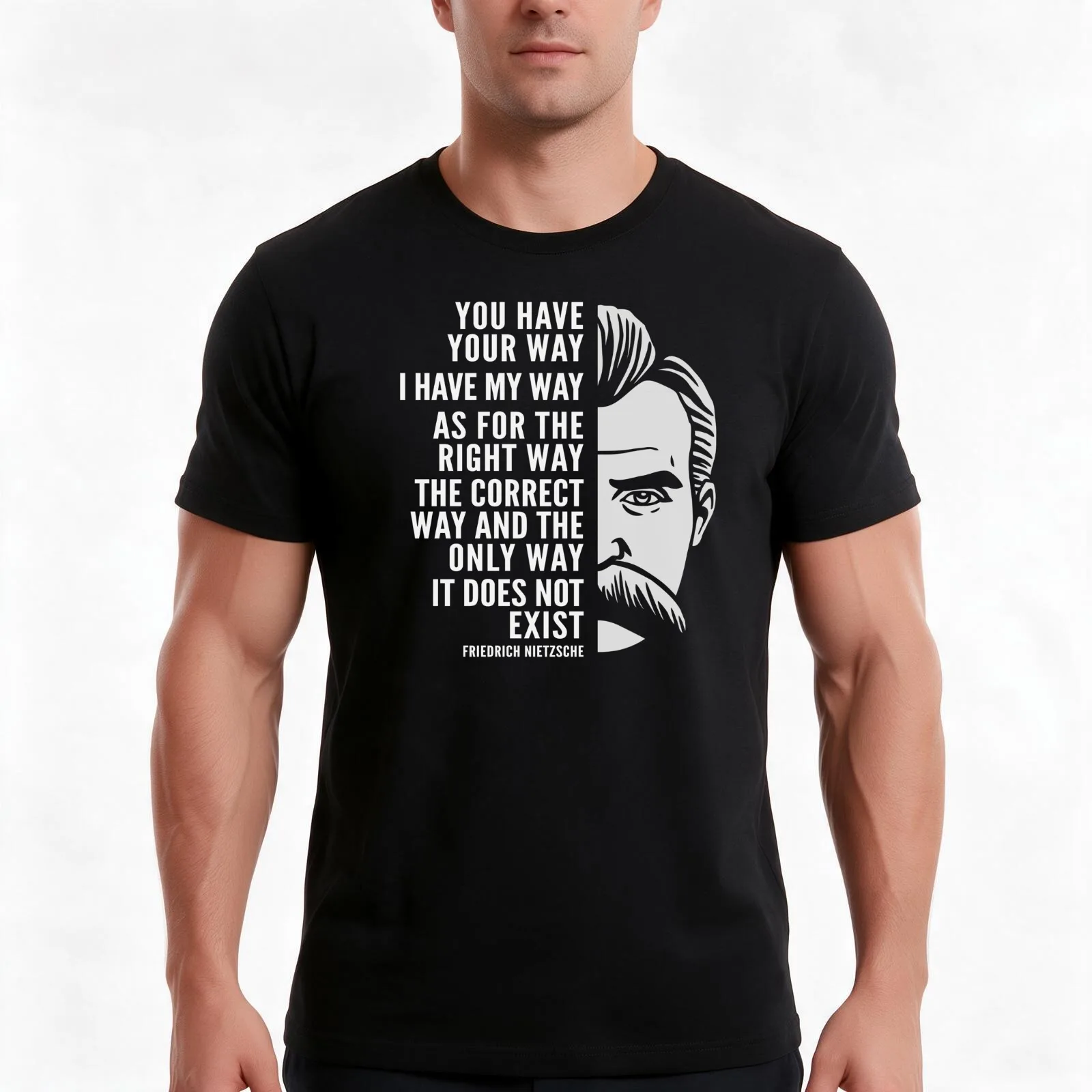 Friedrich Nietzsche Inspirational Quote: The Right Way T-Shirt, Summer Casual Cotton Tee, Oversized Streetwear Tops, 100% Cotton