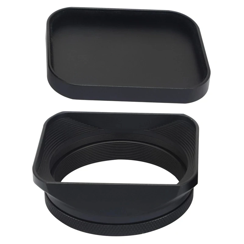 Haoge LH-X200B Square Metal Camera Lens Hood With Cap And 49mm Adapter RingFor Fujifilm Fuji X100S X100F X100V X100T X70 Camera