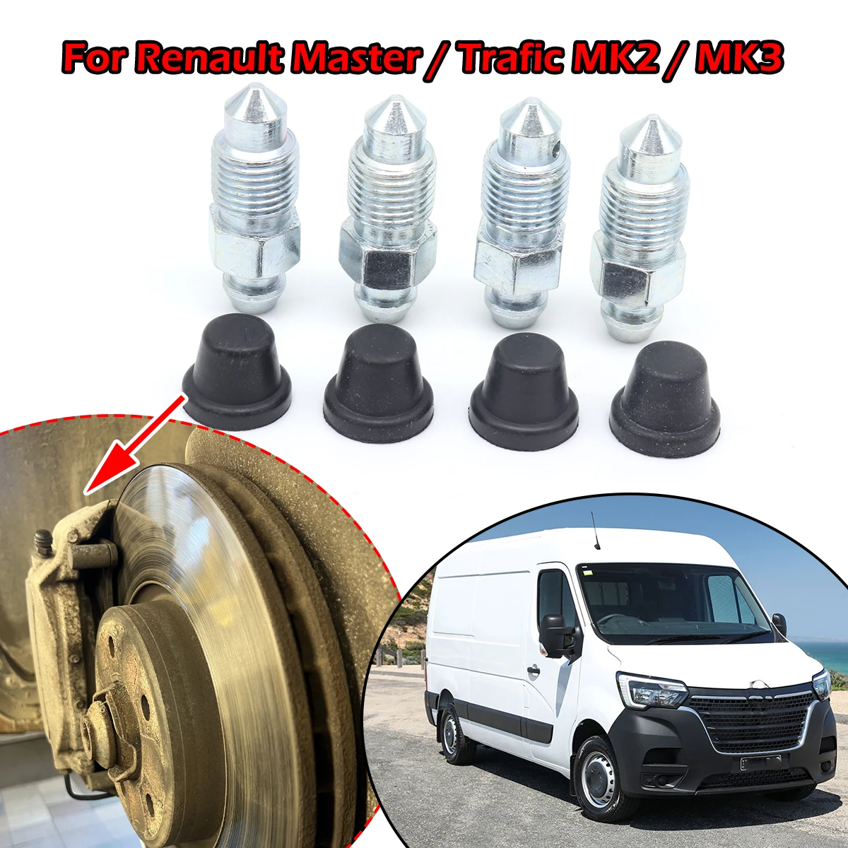 

Front Rear Bleeder Valves Rubber Dust Caps Caliper Bleed Nipple Screw Repair Kit Left Right For Renault Master MK3 Trafic MK2