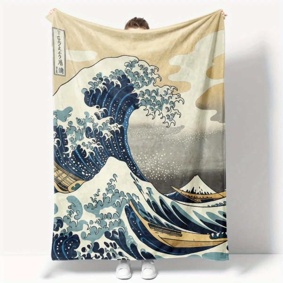 

Японское флисовое одеяло с рисунком океанской волны и креп Фудзи, традиционный художественный дизайн, мягкие теплые пледы, украшение интерьера, постельные принадлежности