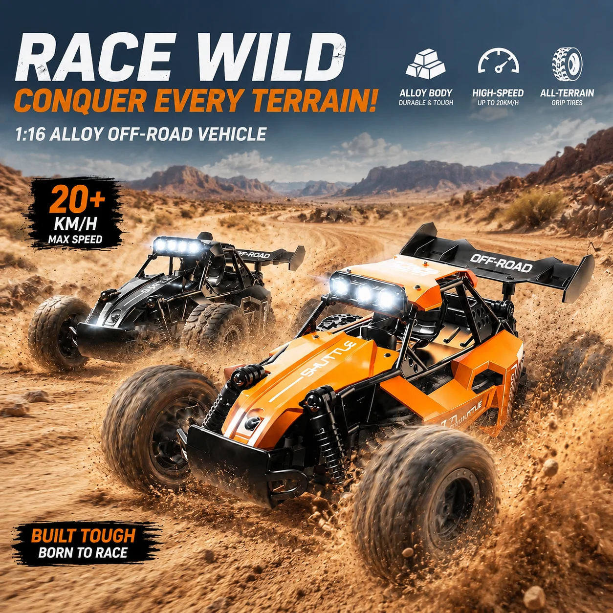 1: 16 all terrain monster truck LED headlights off-road hobby remote control car 2.4GHz remote control toy gift for children