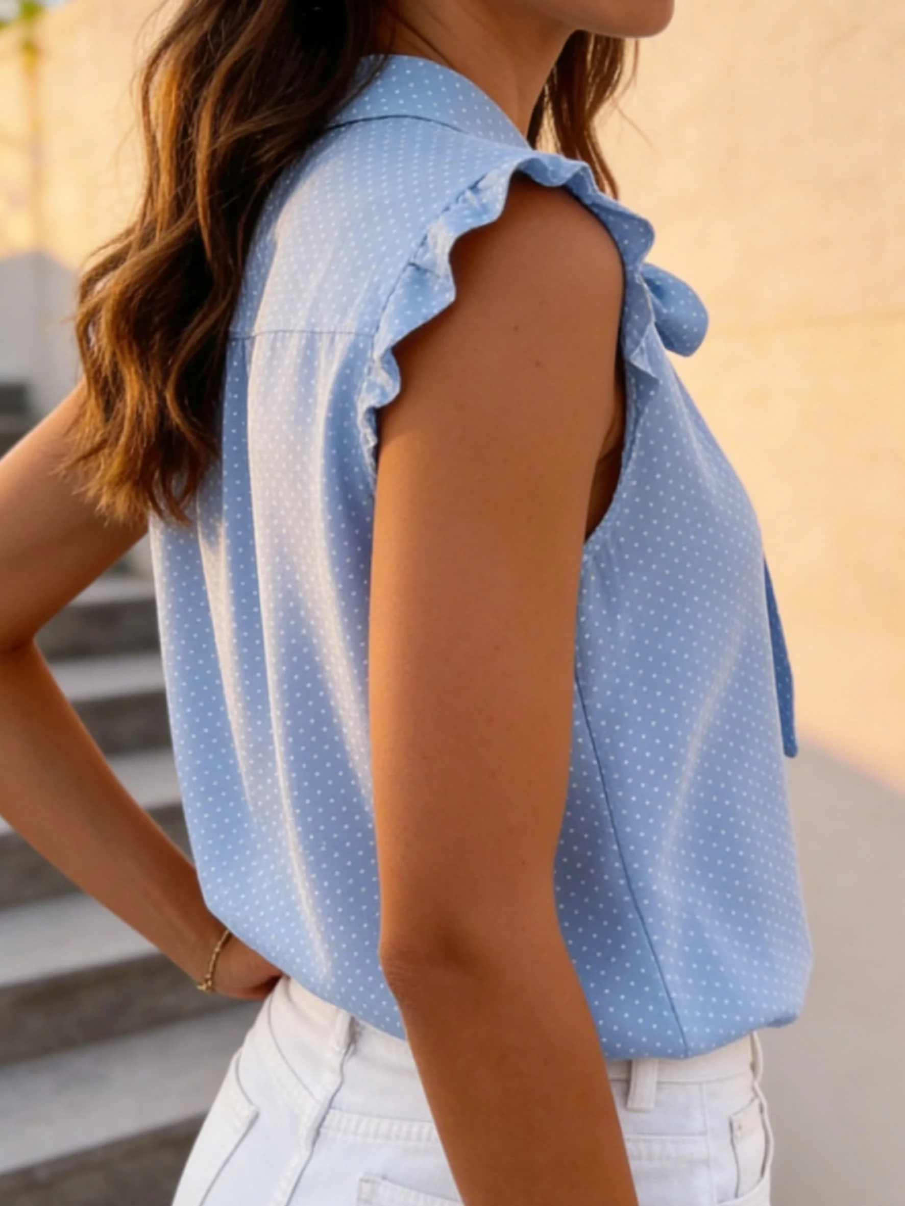 2026 New Chill Summer New Elegant Ladies Polka Dot Bow Collar Sleeveless Sweet All-match Chic Shirt  Clothes Korea Ladies view 4