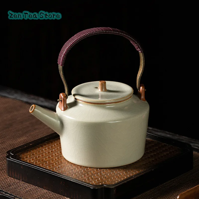 Beige Ru Kiln Teapot Single Household Large Beam Pot Ceramic Single Pot Open Piece Can Be Raised Tea Infuser Tea Set