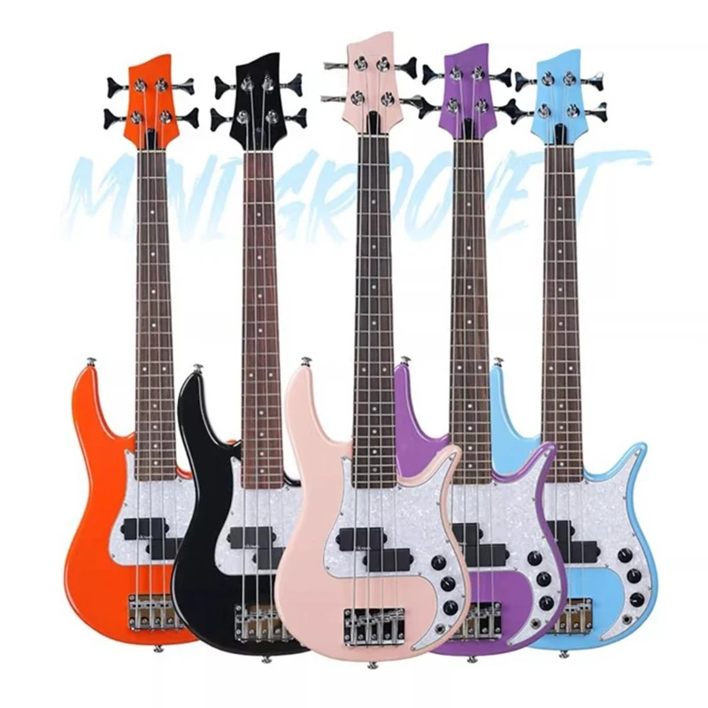 Mini Electric Bass 4 Strings Wooden Electronic Basses Beginners Entry-level Electroacoustic Bass Adults Band Performance Basses