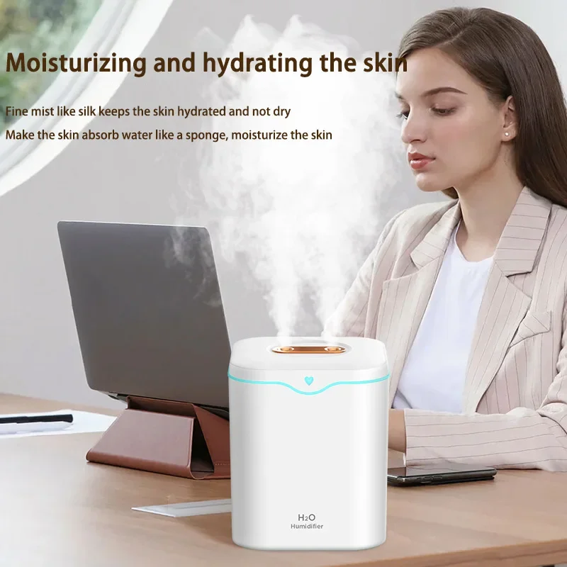 2000ML Home Dual Spray Humidifier USB Plug Silent Nano Fine Mist Household Air Conditioning Room Humidification Spray