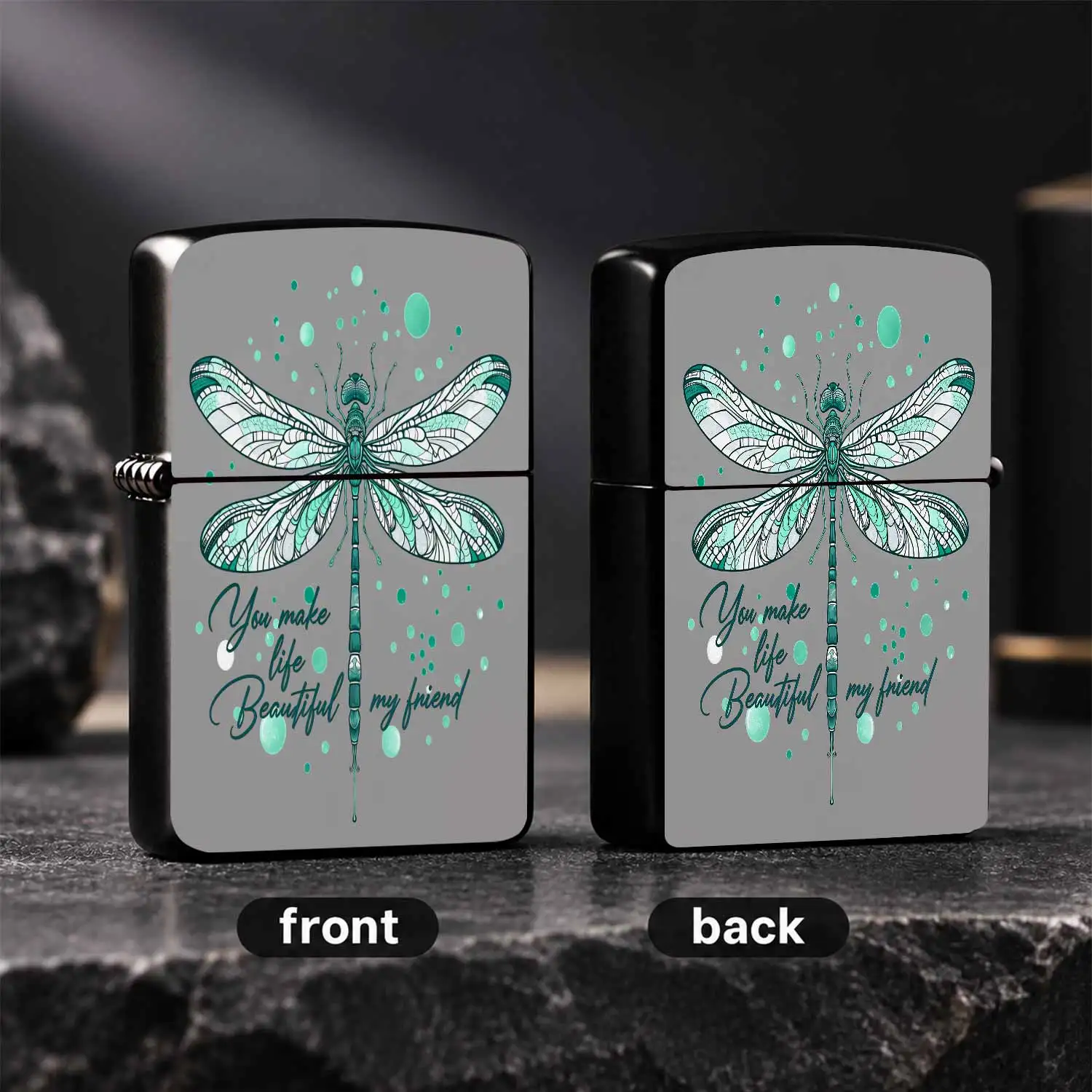 Exquisite Dragonfly Pattern Portable Lighter, You Make Life Beautiful My Friend Inspirational Design, Stylish Mint Green Artistic Decor Igniter, Delicate All-Occasion Daily Use Accessory, Thoughtful Sweet Gift For Your A Humorous And Intere