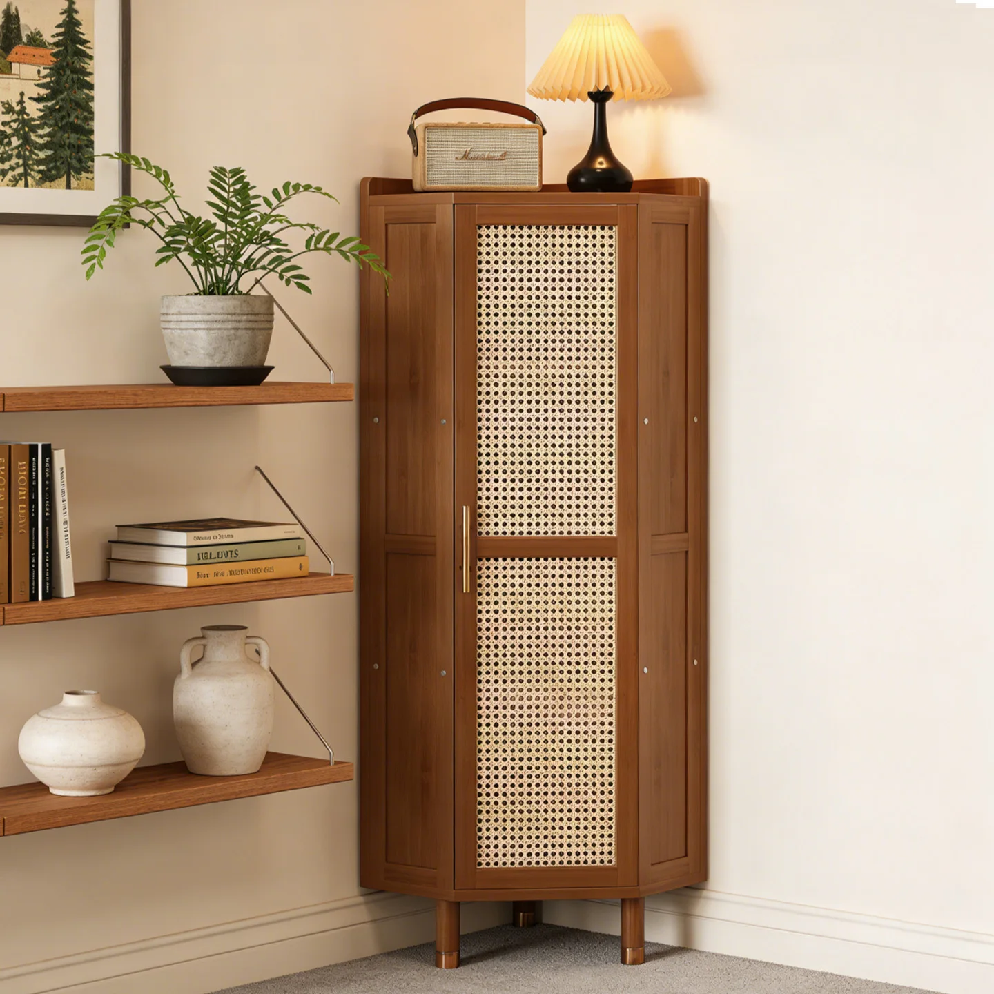 Corner shelf Home living room Dust-proof triangle display cabinet Wine cabinet