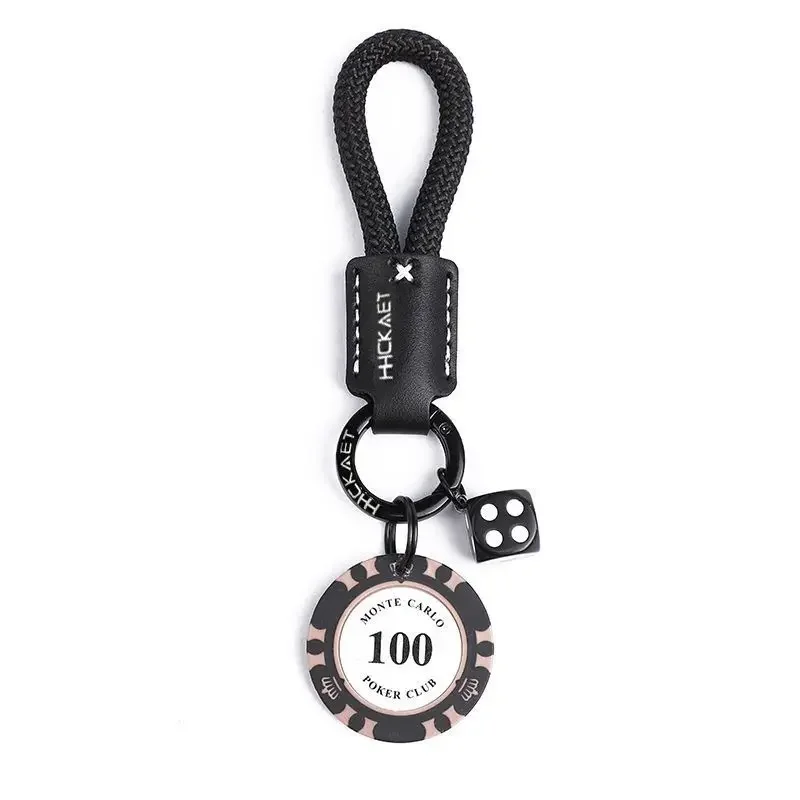 Lucky Dice & Casino Chip Genuine Leather Keychain - Attract Fortune & Style for Men & Women