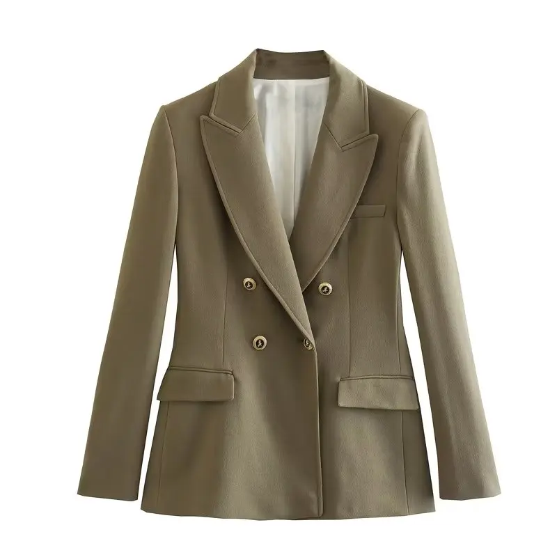 TRAF-Blazer Long Blanc à Manches sulfpour Femme, Veste Croisée, Tenue de Bureau, Streetwear