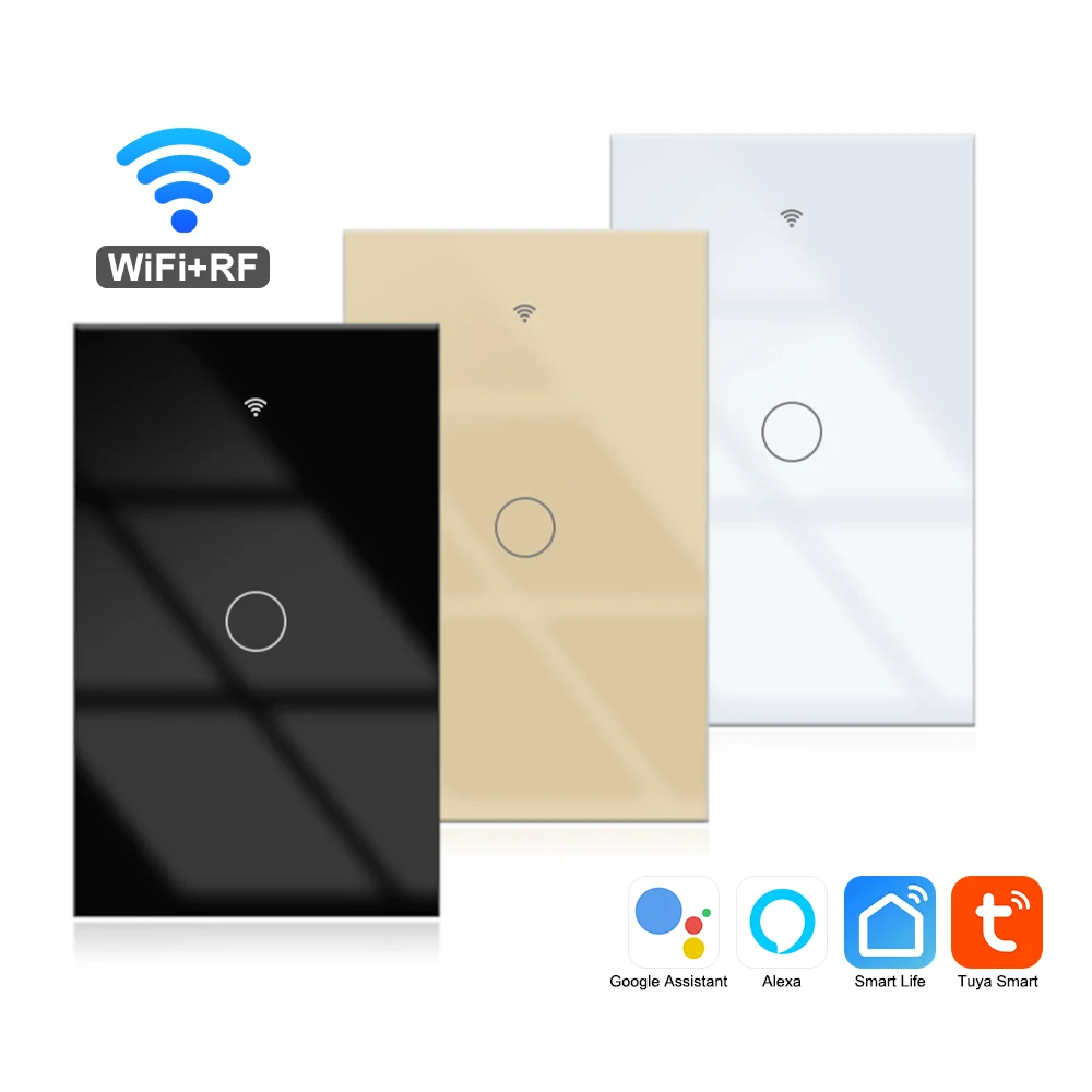 Tuya Wifi Smart Wall Switch Alexa Google Assistant Voice Control APP Remote Touch Control Black White Gold Morden House Switches