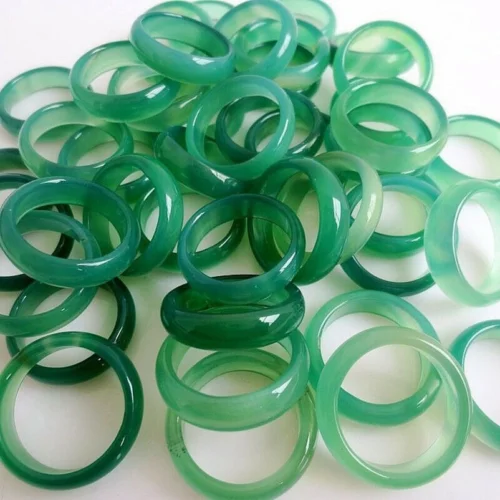 

100/50pcs Wholesale Natural Brazil Green Agate Ring Gemstone Band Rings 18-19mm