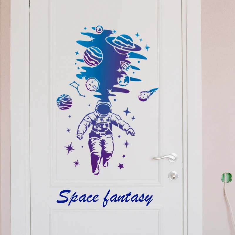 2pcs Astronaut Planet Stencil 15×22.5inch Splicing Size Large Space Theme Template with Paint Brush 11.8×11.8inch Astronauts - view 4