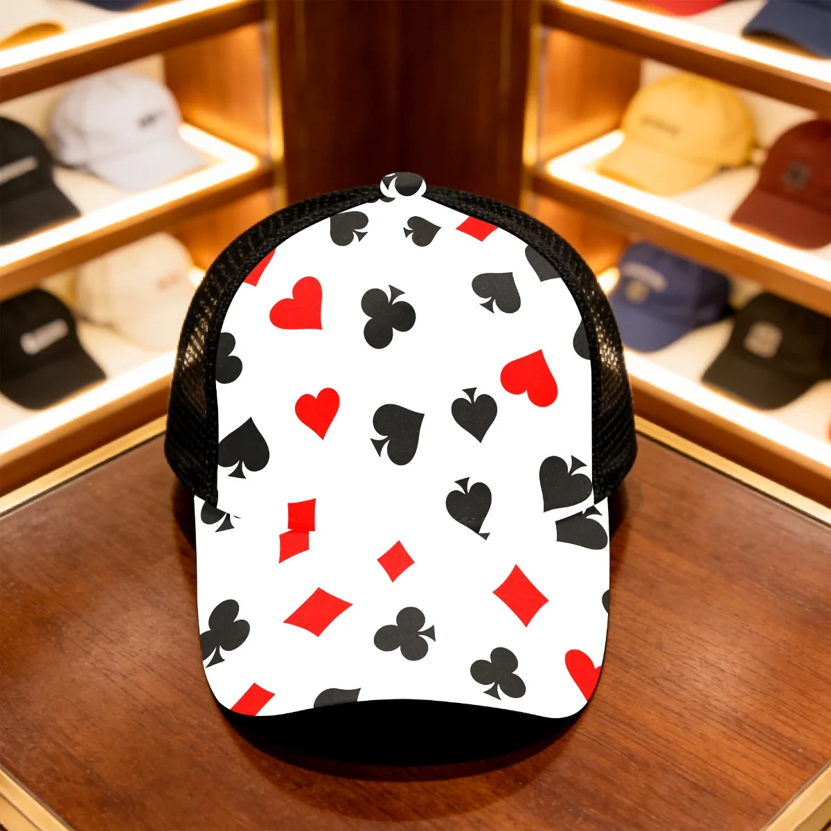 1pc Playing Card Suit Pattern Adjustable Snapback Cap Mesh Cap Really Cool for Casual Attire Perfect for All Day Use Holiday