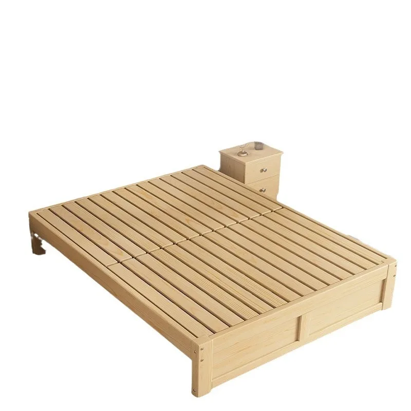 #All solid wood no bedside modern simple bed double bed rental room with solid wood  small apartment  frame