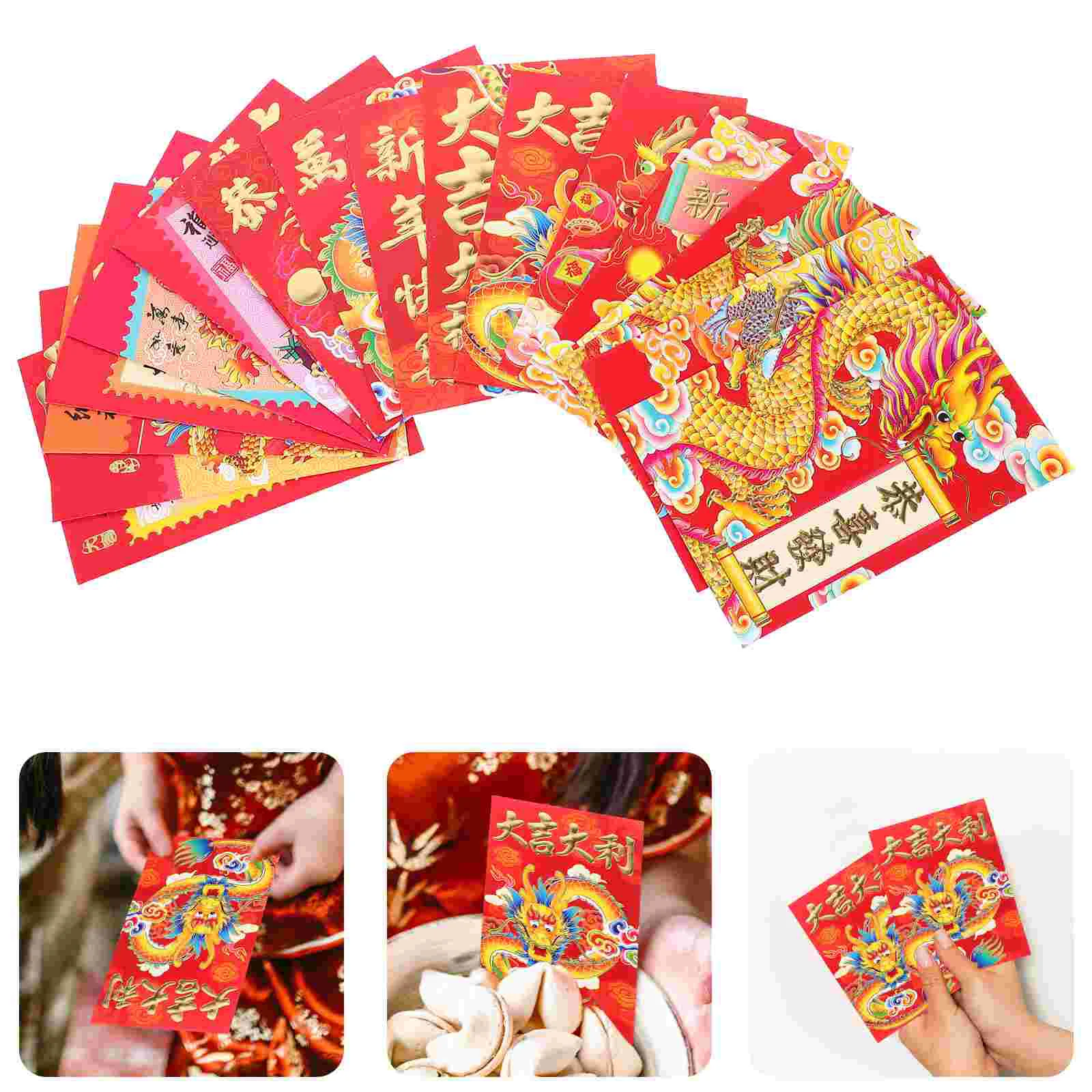 Lot d'Enveloppes Rouges Décoratives du Nouvel An Lunaire, Pochettes d'Argent en Papier de Style Chinois, 18 Pièces