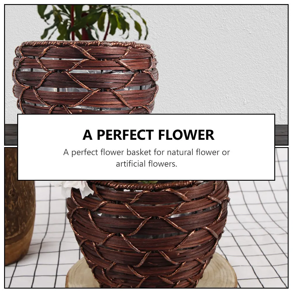 Handmade Woven Flower Basket Decorative Planter for Wedding Birthday Party Anniversary Festival Home Garden Office Restaurant