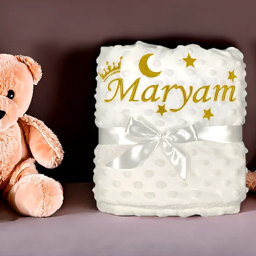 Ms.O 이름 맞춤 맞춤 아기 밍키 셰르파 플리스 담요, 신생아 여아 남아용 생일 선물, 직송 