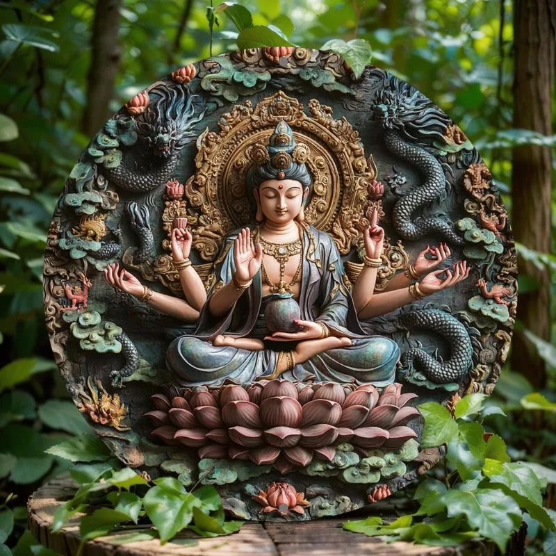 

Buddha-Themed Round Aluminum Wall Art, Perfect for Home, Office, and Cafe Decor, Ideal Gift for Holidays & Special Occasions
