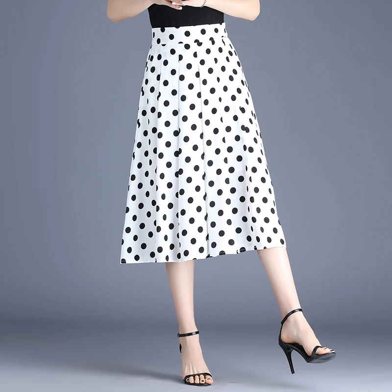 

White Polka Dot f Skirt Women's Midi A-Line Umbrella Skirt Pleated Skirt Large Swing Summer New High Waist 2025