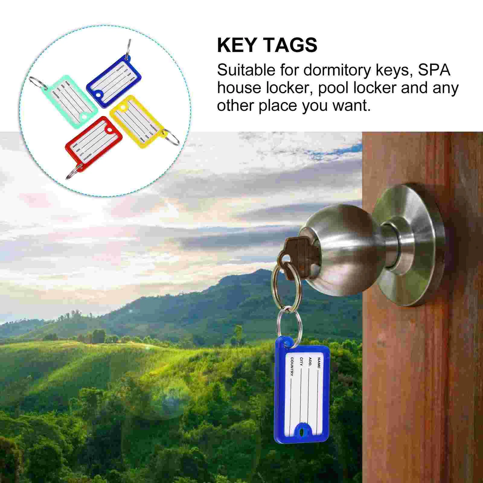 100 PCS Labels Color Classification Plate Luggage Tag ID Name Card Number Plates Key Ring Holder