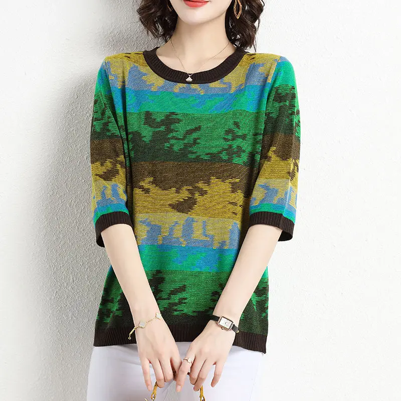 Vintage Women Clothing Oversized T-Shirt Summer New Half Sleeve Basic Tees 6XL Y2K Korean Fashion Casual Knitted Pullovers Tops