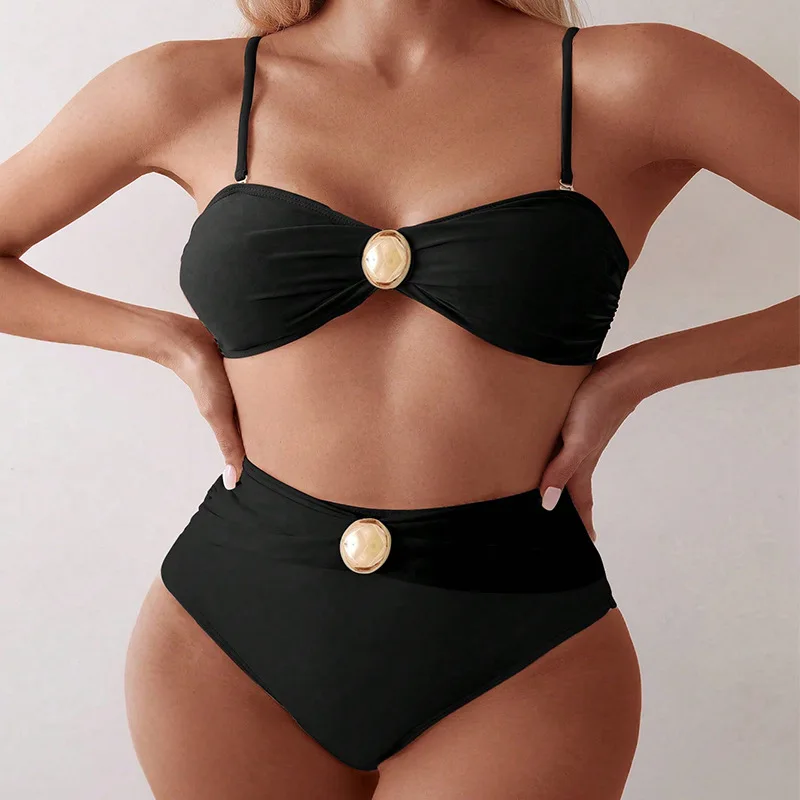 Bandeau Bikini Push Up Women Swimsuits 2024 Sexy Female Swimwear Brazilian Bikini Set Thong Biquini Swim Suits Solid Beachwear