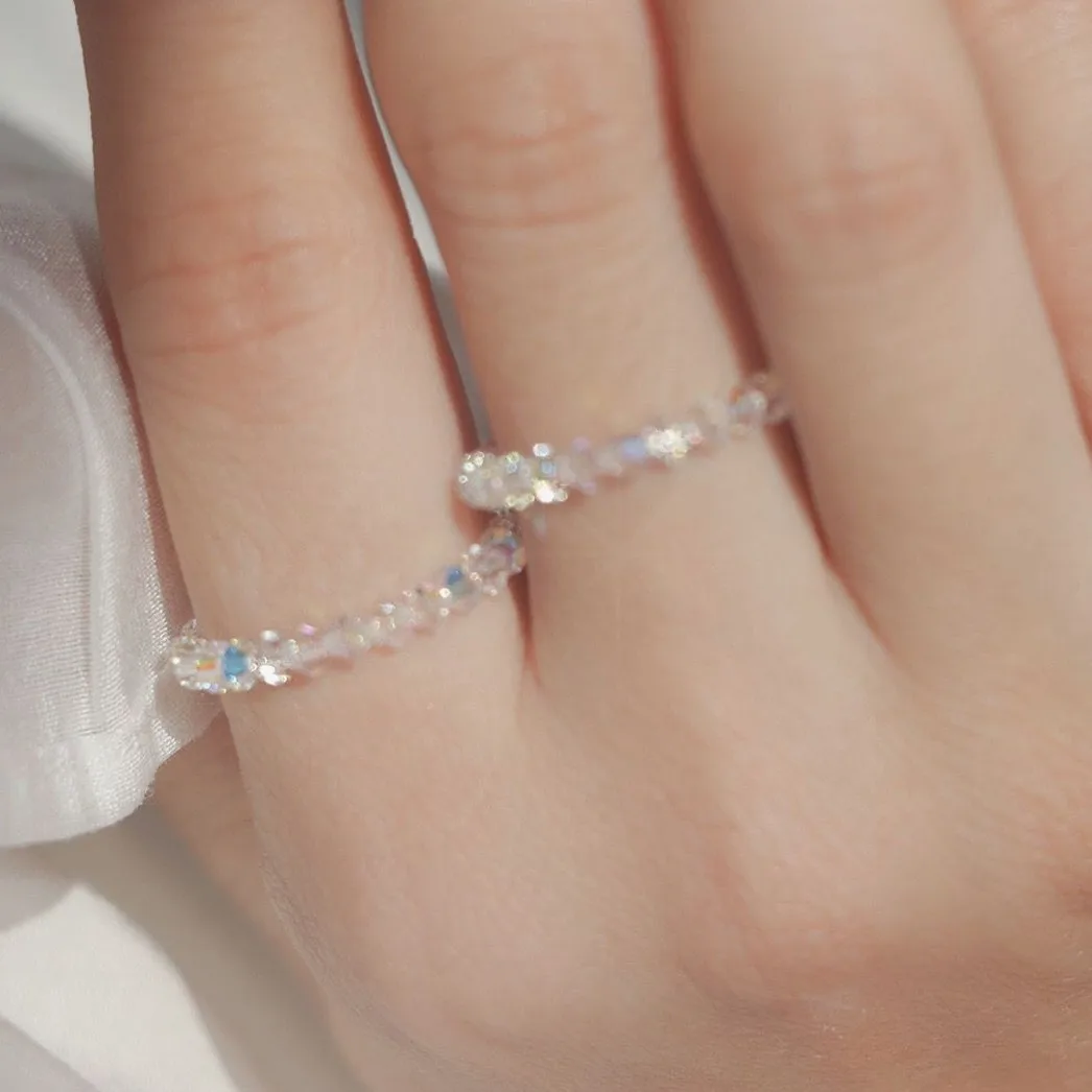 Ultra Bright Extra Fine Crystal Pearl Beaded Bracelet Ring Set Stacking Versatile Jewelry Gift For Women