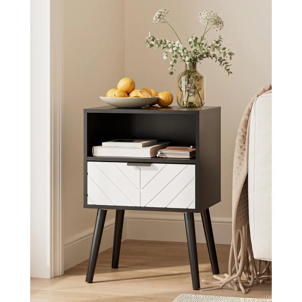 

Nightstand,Bedside Table with Gold Frame, Black Night Stand, Modern Bedside Furniture,End Table with Drawer and Shelf for Bedroo