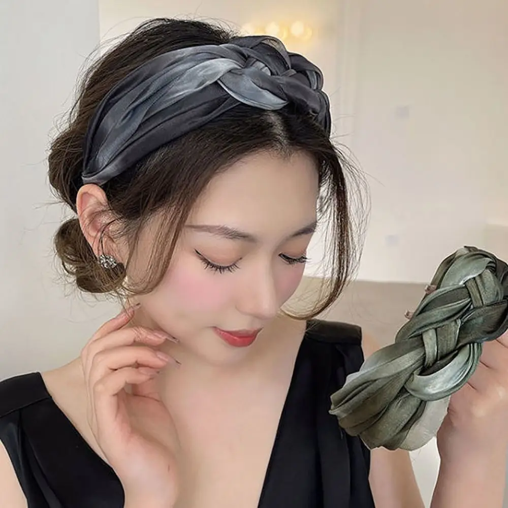 

New French Mesh Shiny Twist Braid Headband for Women Wide Side Hairband Sweet Hair Hoop Lady Hair Accessories