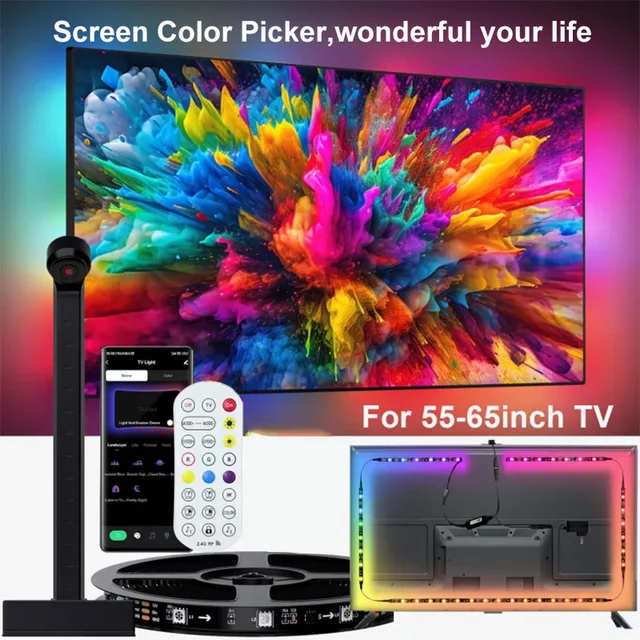 TV Backlight Music Sync Smart Strip Lights Color Pickup RGBIC LED Light 50-75 inch Screen App Remote for Game Home Ambient Light 1