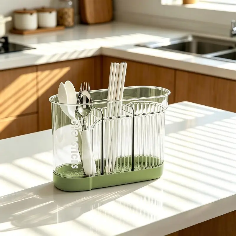 Plastic Wall Mount Utensil Holder for Chopsticks Forks Spoons with Drain Board Modern Kitchen Organization 20x10x13.8cm