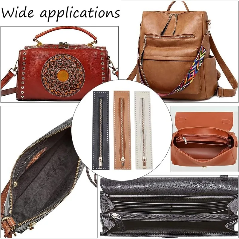 3 Colors PU Leather Zipper for Sewing 27cm Length Handbag Metal Separating Zippers Frames Bags Accessories for Knitting Crochet
