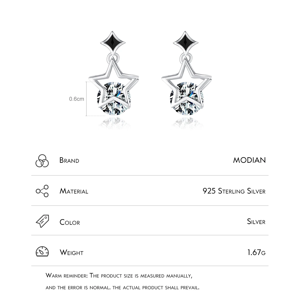MODIAN Real 925 Sterling Silver Stars Sparkling CZ Stud Earrings Original Enamel Ear Studs For Women Hypoallergenic Fine Jewelry