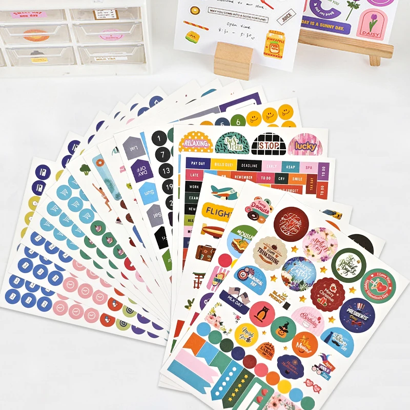 

16 Sheets Date Planner Stick Labels Stickers DIY Scrapbooking Diary Calendar Handbook Decorative Stationery Stickers Kids Toys