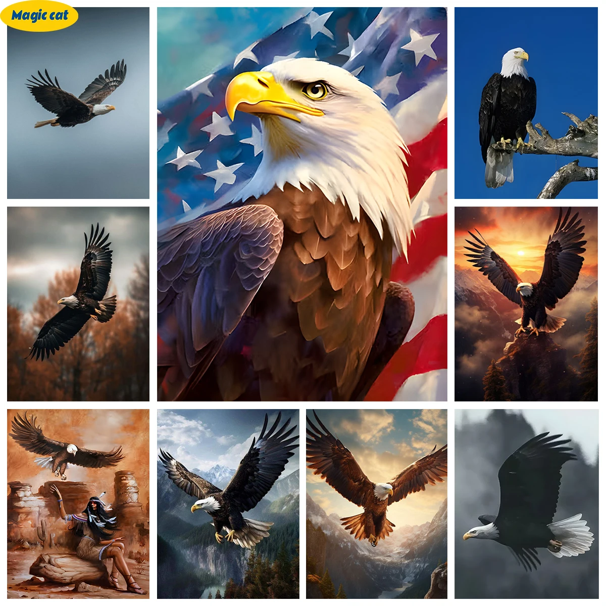 

Bald Eagle 5D Diamond Painting American Bird Portrait Handmade Diamond Embroidery Cross Stitch Animal Eagle Home Wall Decor Gift