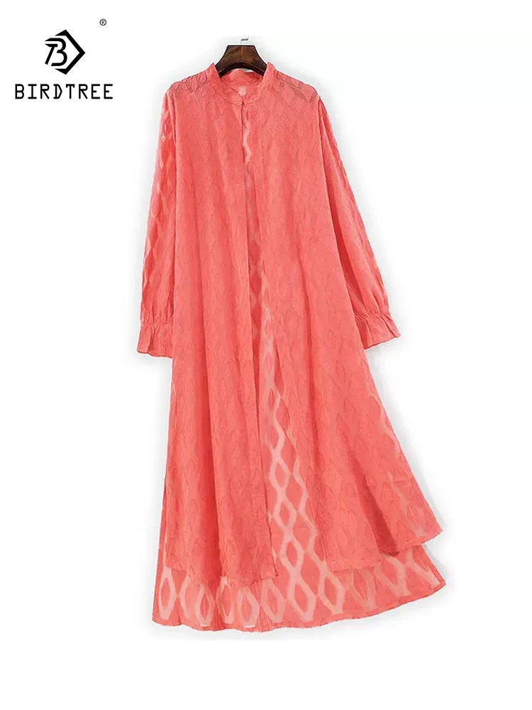 

BirdTree-Silk Elegant Long Shawl, Cut Flower, Women Beach Vacation Loose UV Sun Protection Clothing, 2026 Spring New C61631CC