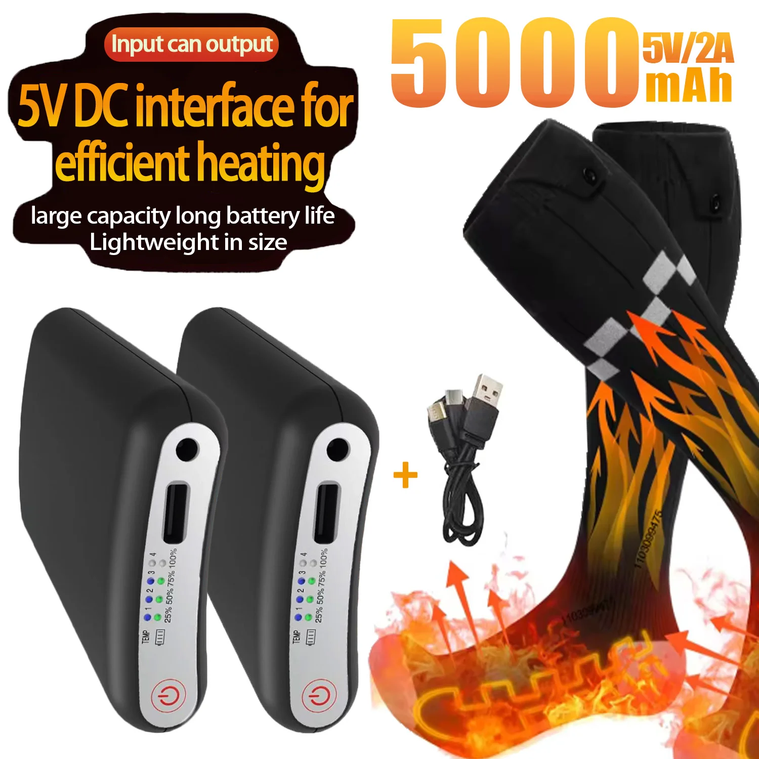 Durable 5000mAh 5V Battery APP Control for Heated Socks Gloves Heated Insole Mini Rechargeable Batteries Light Thin Safety