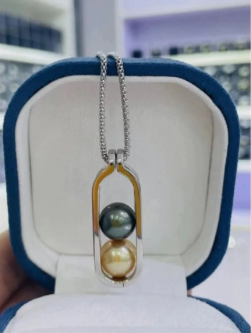 

потрясающий кулон с таитянским круглым черным, зеленым золотым жемчугом 9-10 мм, 925-х годов