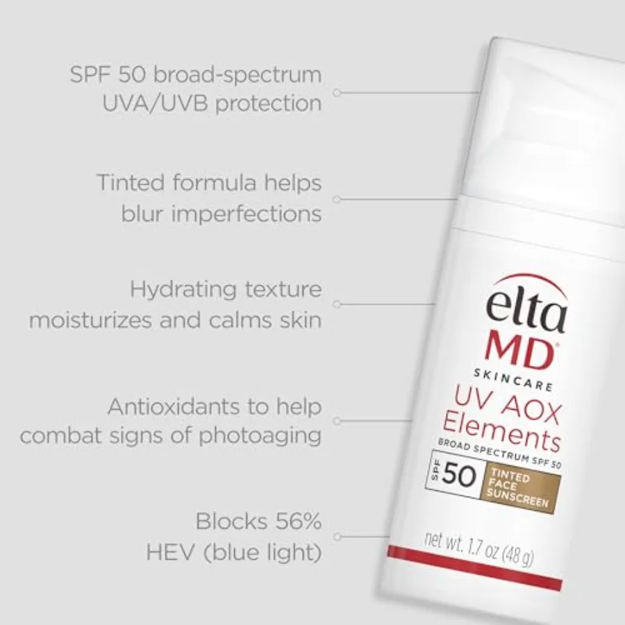Face sunscreen for sensitive and dry skin: mineral, tinted, SPF 50, antioxidant-enriched, 1.7 oz pump