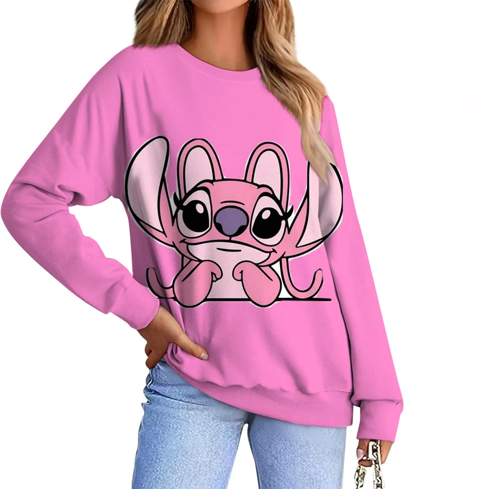 Solto disney stitch impressão casual moletom feminino tie dye manga longa outono inverno novo estilo confortável em torno do pescoço topo