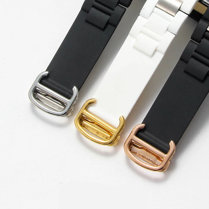 Браслет с резиновым ремешком 20 мм x 10 мм, черный, белый, силиконовый ремешок для часов, складная пряжка, сменная цепочка для часов для Cartier 21 Chronoscaph