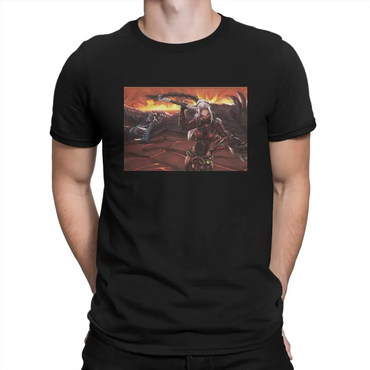 Alatreon Slain T-Shirt for Men Monster Hunter Fantasy-themed Action Role-playing Games Novelty Cotton Tee Shirt Round Neck Tee