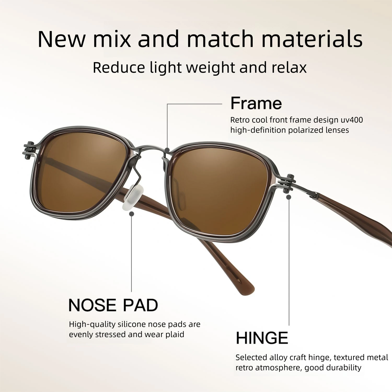 CAPONI Polarized Men Sunglasses Vintage Acetate Outdoor Driver Brown Sun Glasses Anti Glare UV400 Protection Black Shade CP35005
