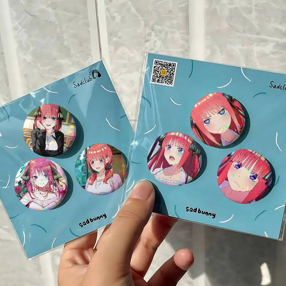 Cartoon Nino Nakano For Badge Personalized Custom Laser Reflective Badge Hologram Metal Enamel Pin Brooch Souvenir Gift