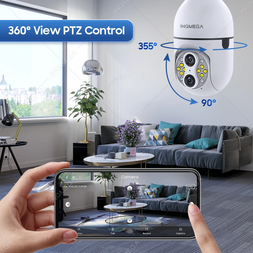 INQMEGA 1080P Bulb Camera E27 WIFI Surveillance IP Camera 10X Zoom Video Indoor Security Monitor Motion Tracking Night Vision image 2
