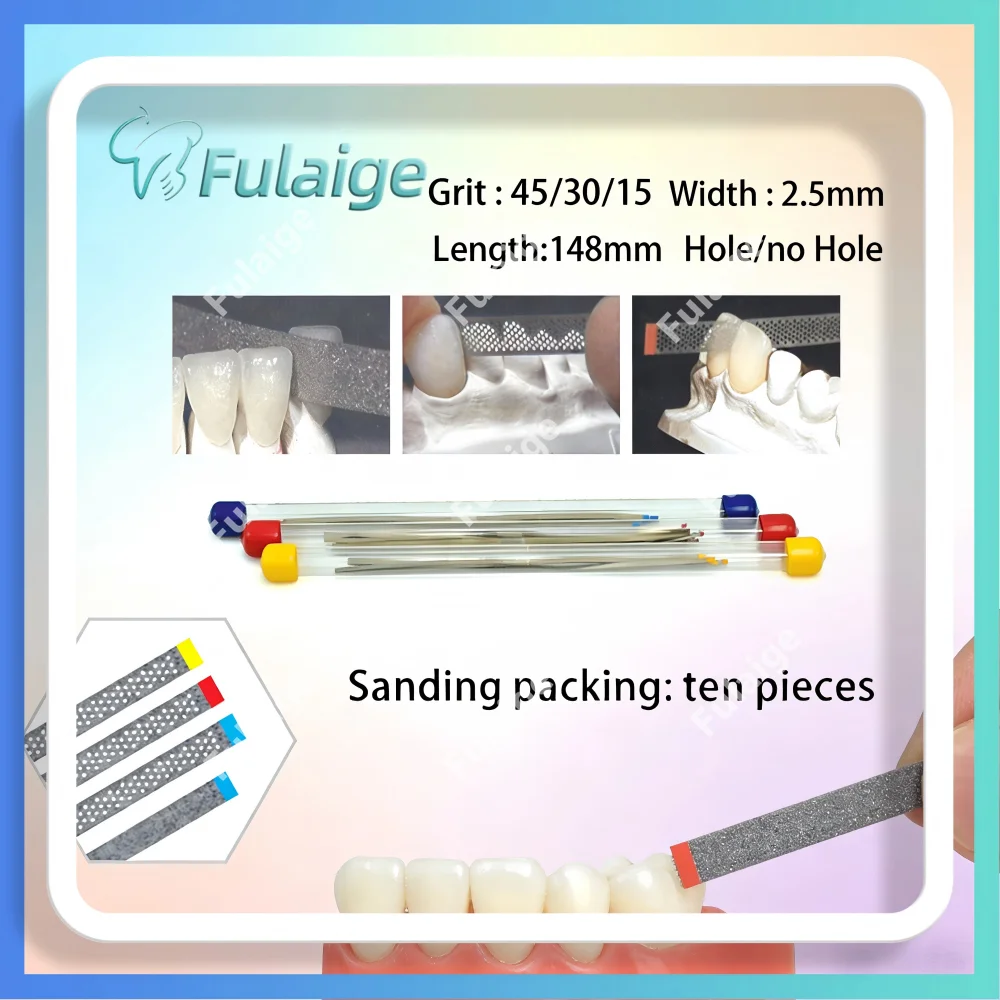 

10PCS/Pack Dental Metal Polishing Stick Polish Strip 45/30/15μm of Diamond Sanding Surface with Hole Saw Tooth Teeth Whitening